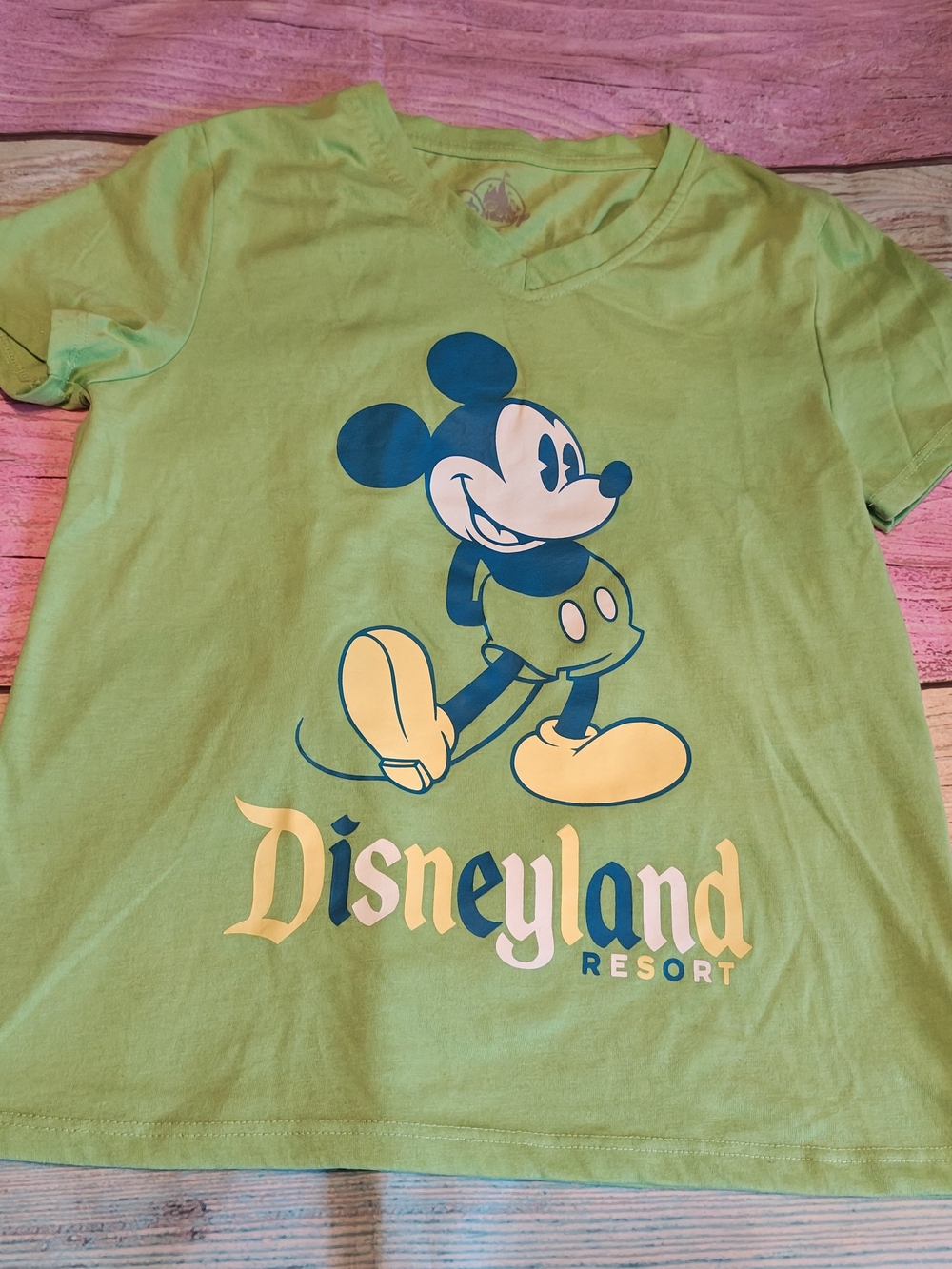 XS Disney Green Disneyland Resort Mickey Mouse V-Neck Shirt #1860
